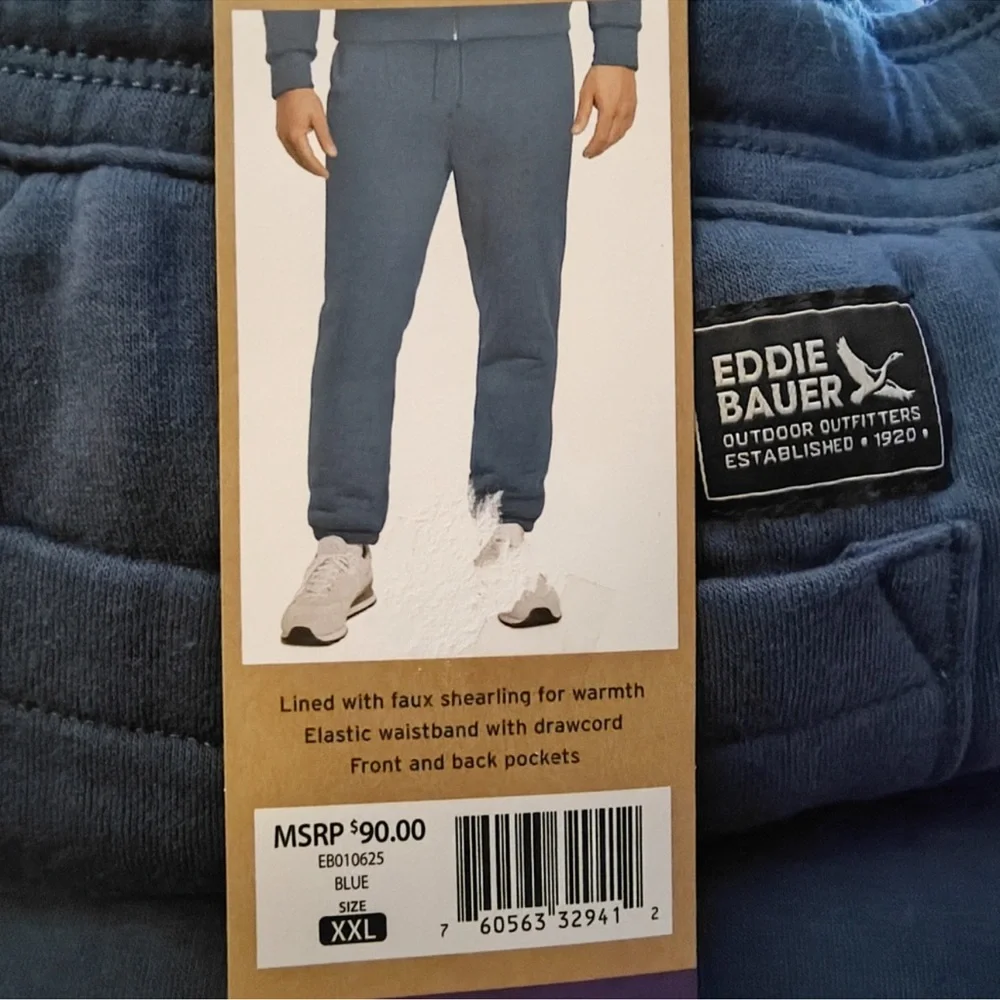 Eddie Bauer Blue Faux Shearling Lined Jogger Sweatpants XXL NWT